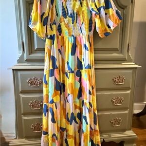 THML Yellow, Pink, Blue & Orange Smocked Dress